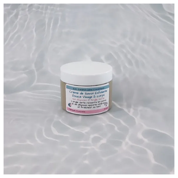 Crème de Savon Exfoliante Douce au Sel d’Epsom & Argile Verte