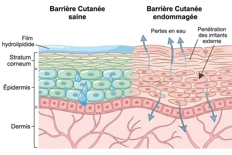 Illustration de la couche cornée et de la barrière cutanée